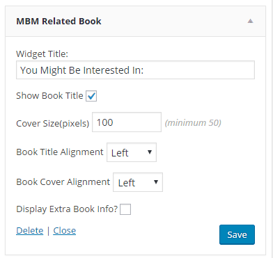 screen shot of related book widget options